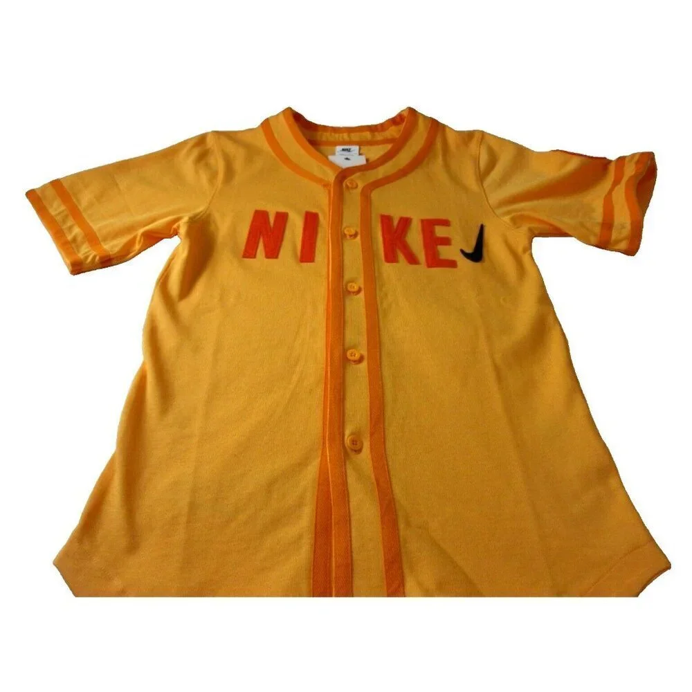 Nike Sportswear Mens Baseball Jersey Button Up Skate shirt Orange Size Small NWT